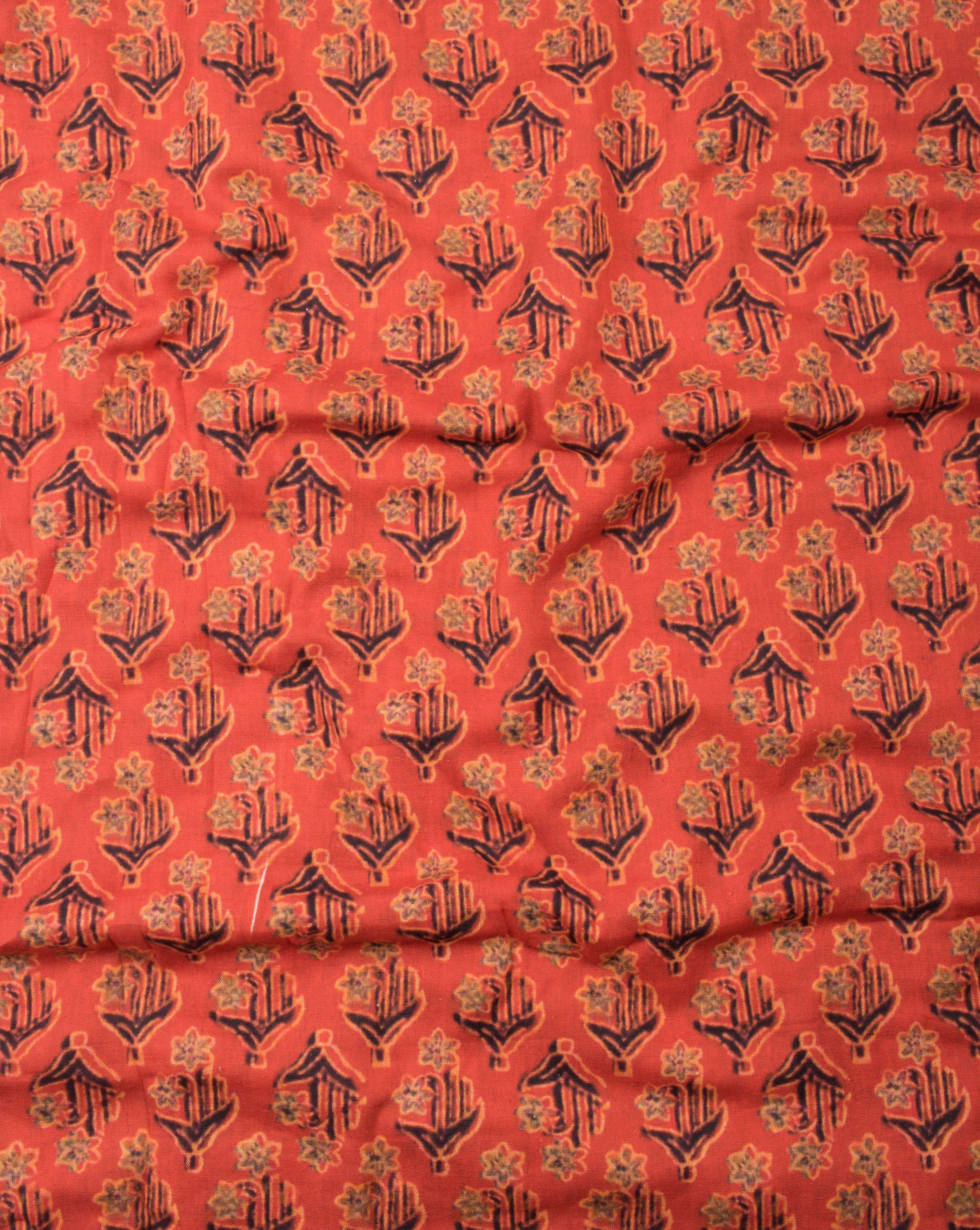 Orange Black Booti Digital Print Flex Cotton Fabric - Fabriclore.com