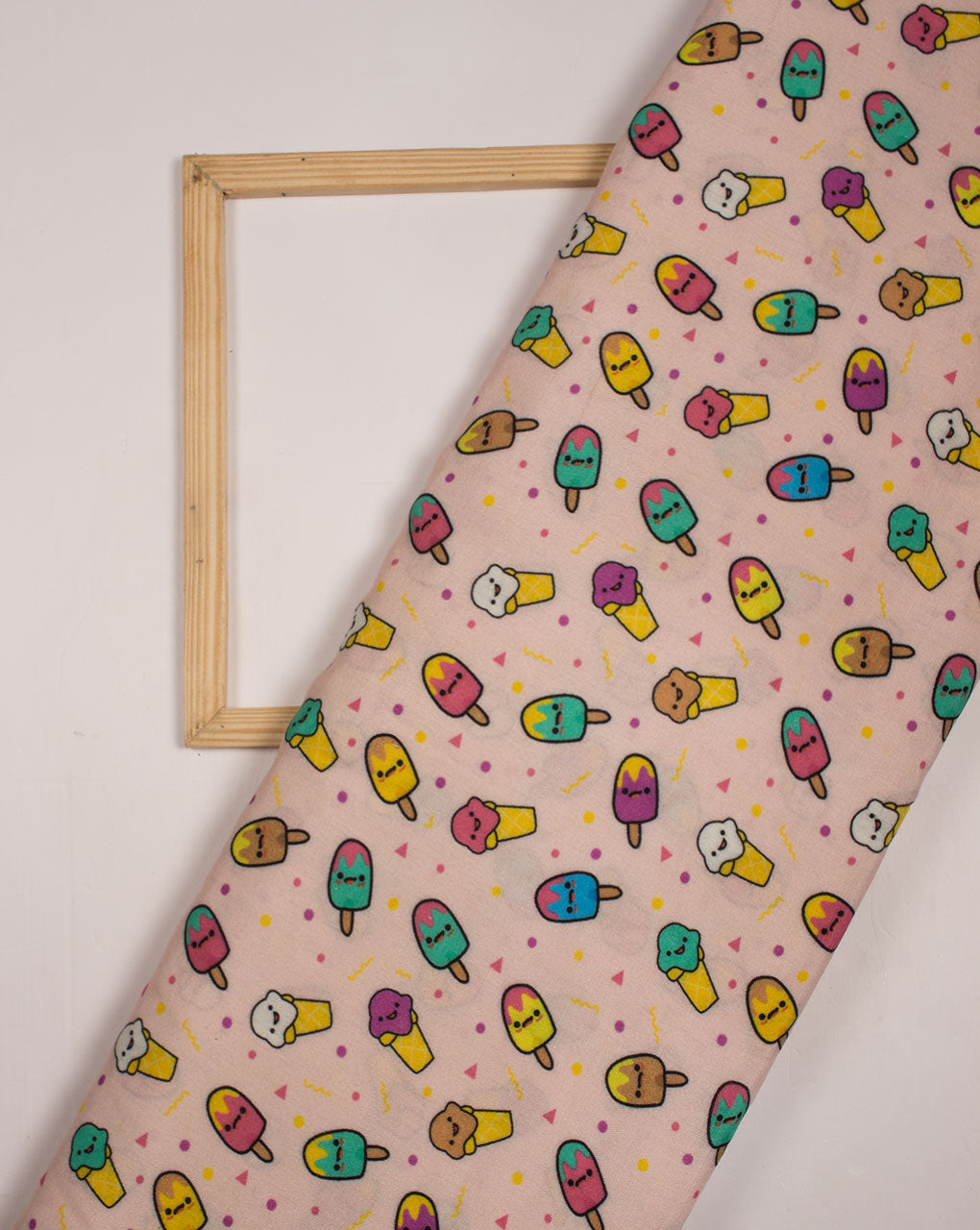 Salmon Pink Objects Pattern Kids Print Digital Print Flex Cotton Fabric - Fabriclore.com