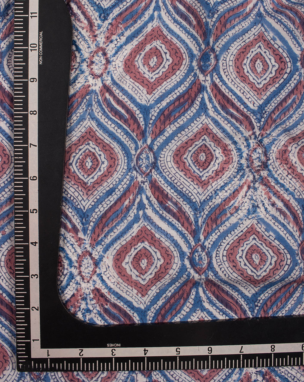 Blue Red Trellis Rapid Print Hand Block Embroidered Flex Cotton Fabric - Fabriclore.com