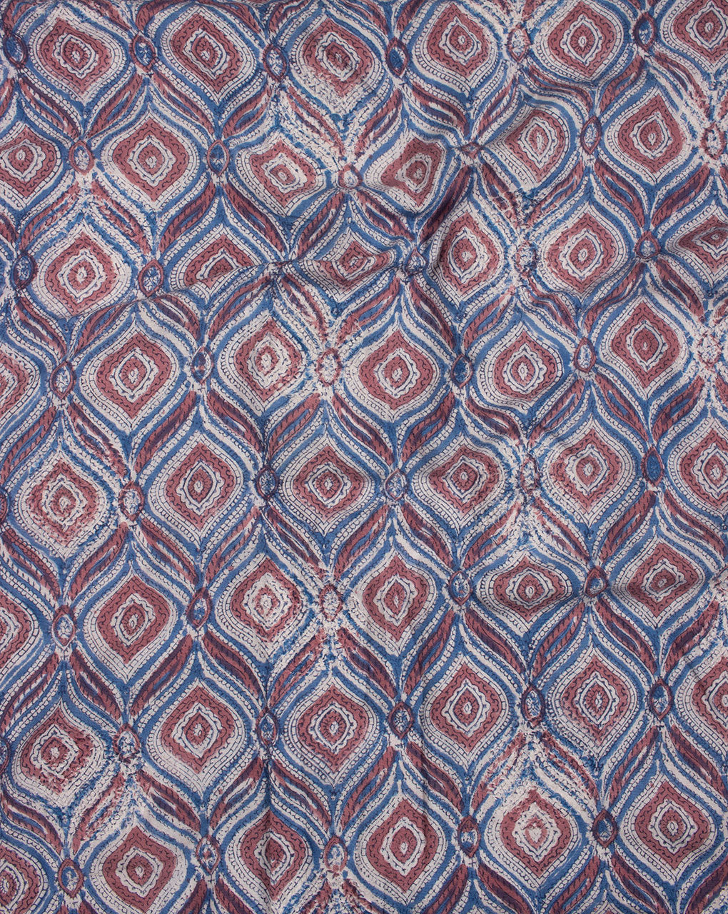 Blue Red Trellis Rapid Print Hand Block Embroidered Flex Cotton Fabric - Fabriclore.com