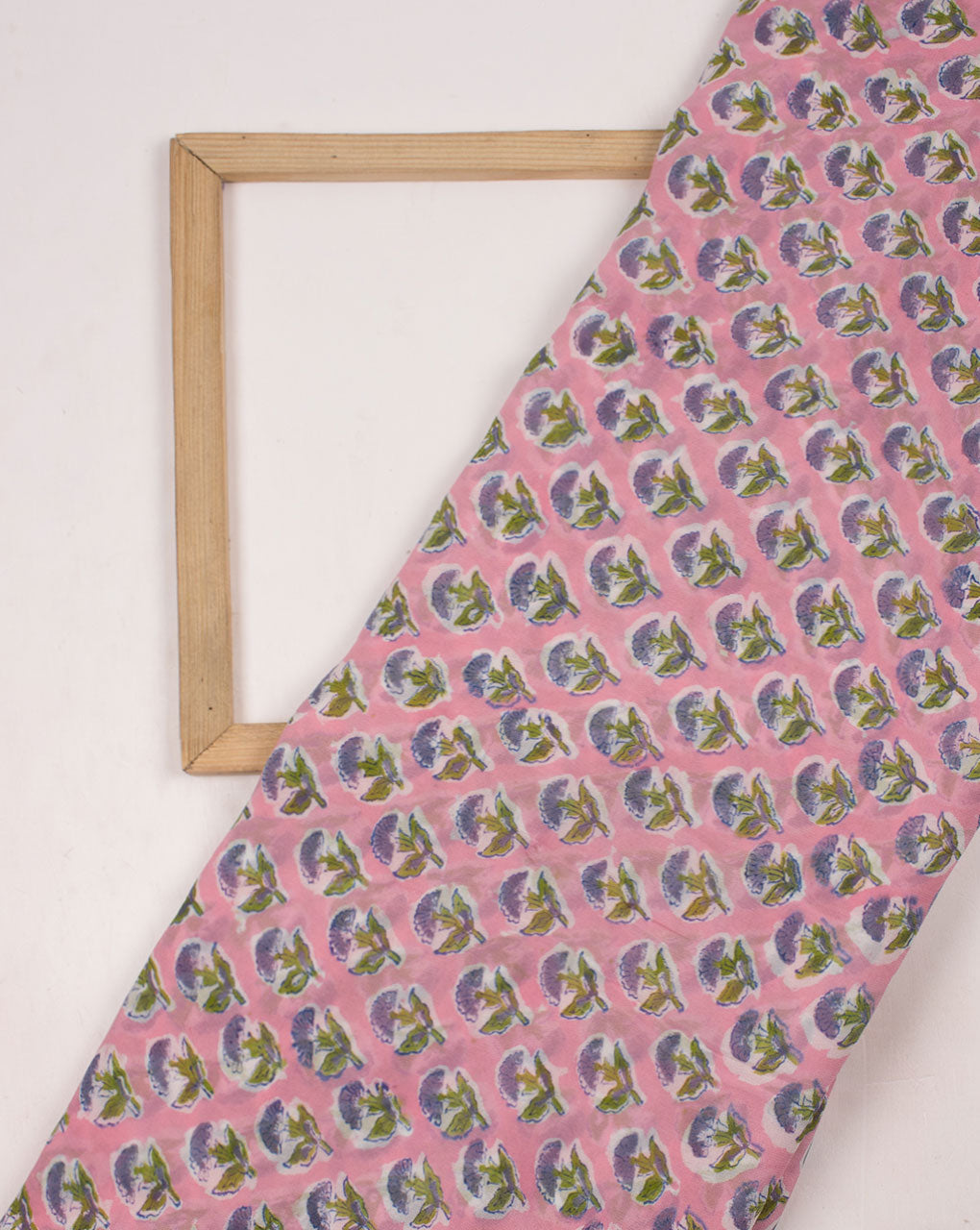 Pink Green Booti Pattern Hand Block Rapid Print Viscose Georgette Fabric ( Width 40 Inch ) - Fabriclore.com