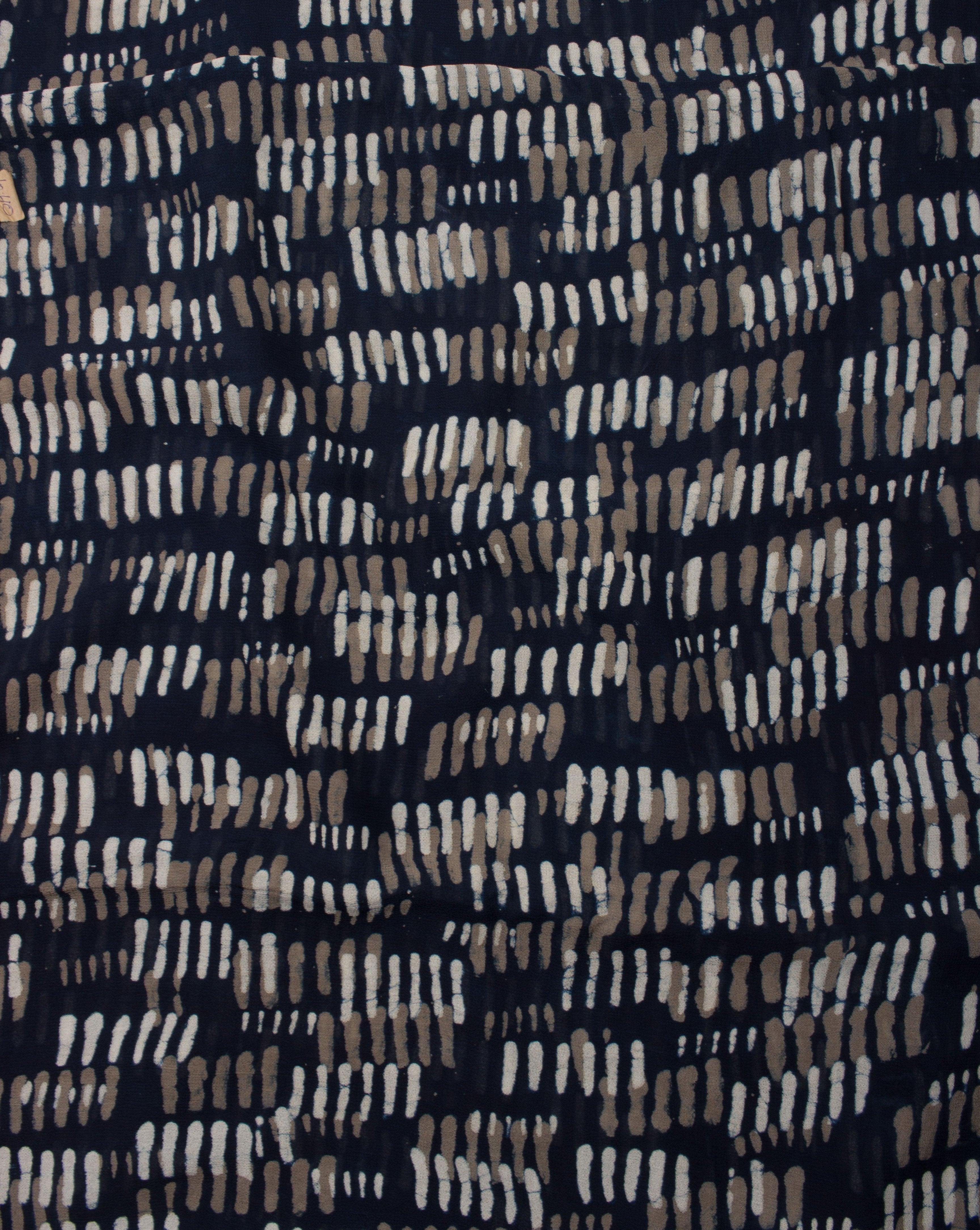 ( Pre-Cut 1 MTR ) Blue Off-White Geomatric Pattern Hand Block Indigo Viscose Georgette Fabric ( Width 40 Inch ) - Fabriclore.com
