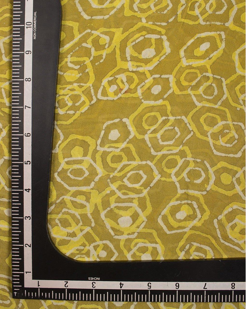 ( Pre-Cut 1.25 MTR ) Yellow Geometric Pattern Dabu Hand Block Viscose Georgette Fabric ( Width 40 Inch ) - Fabriclore.com
