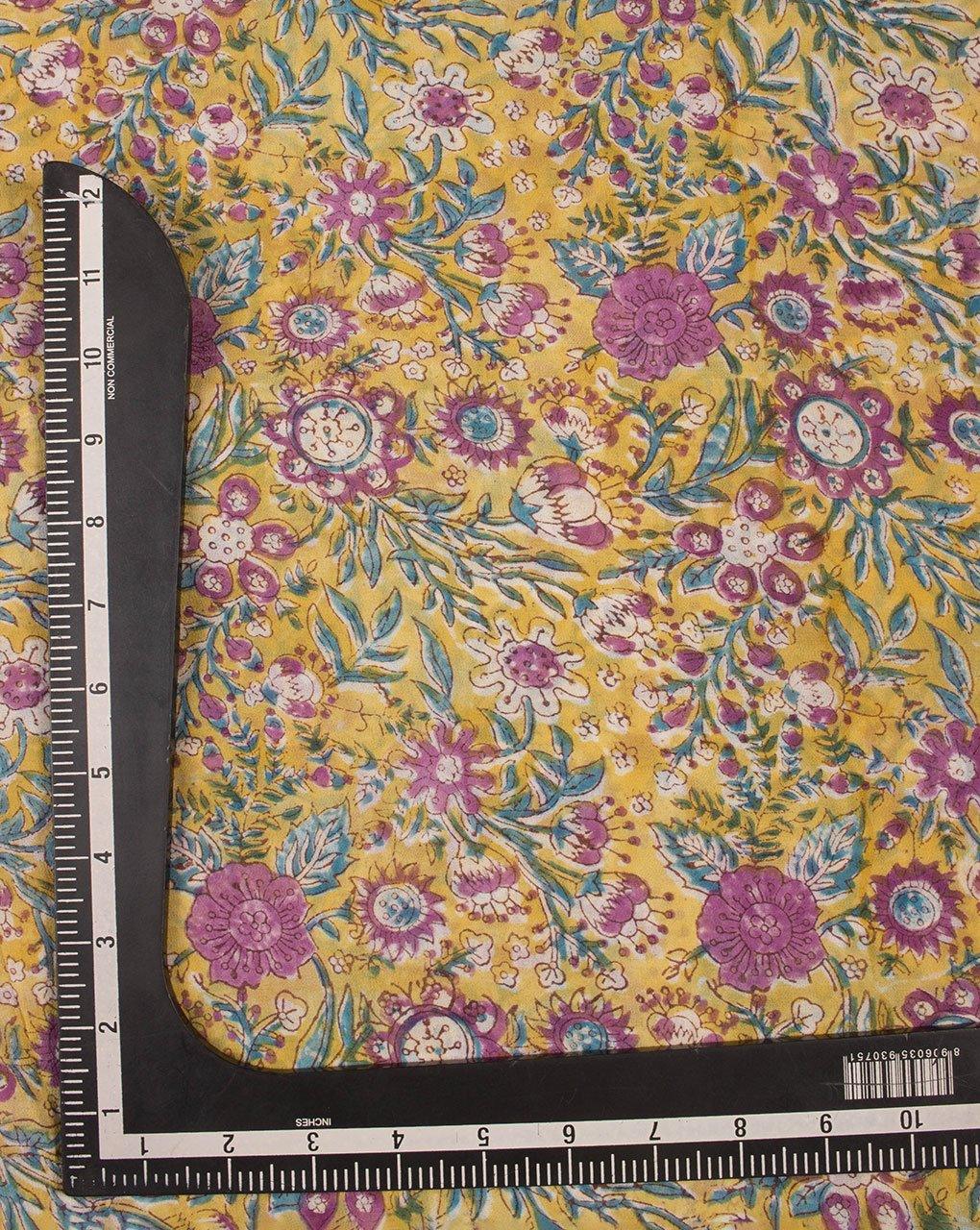 ( Pre-Cut 1 MTR ) Floral Rapid Print Hand Block Viscose Georgette Fabric - Fabriclore.com