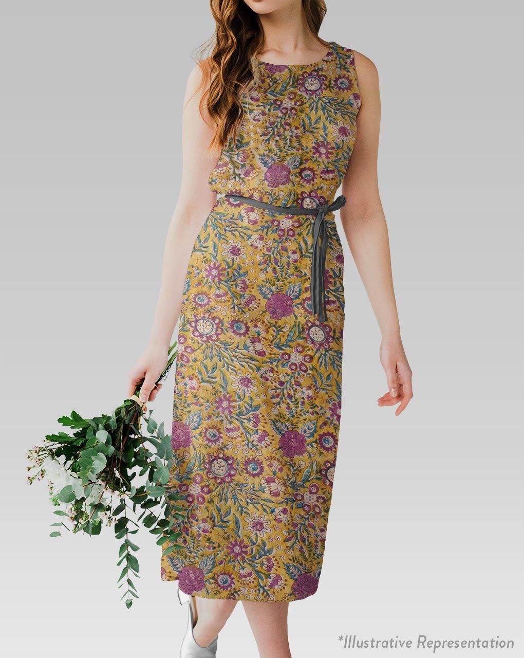 ( Pre-Cut 1 MTR ) Floral Rapid Print Hand Block Viscose Georgette Fabric - Fabriclore.com