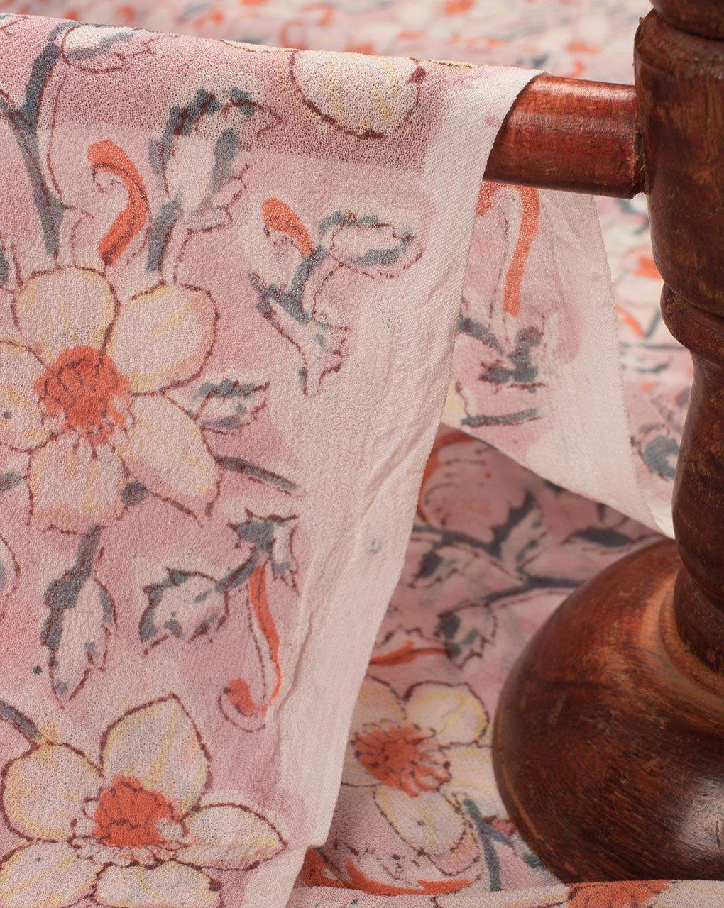 ( Pre-Cut 1.5 MTR ) Floral Rapid Print Hand Block Viscose Georgette Fabric - Fabriclore.com