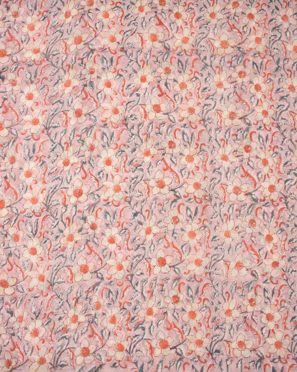 ( Pre-Cut 1.5 MTR ) Floral Rapid Print Hand Block Viscose Georgette Fabric - Fabriclore.com
