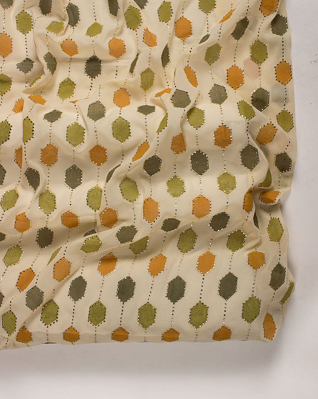 ( Pre Cut 1 MTR ) Foil Mukesh Work Georgette Fabric