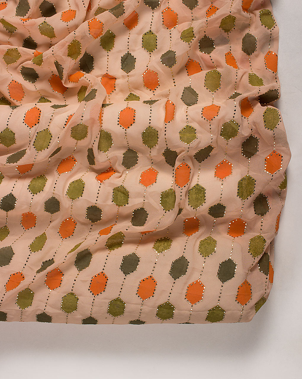 ( Pre Cut 90 CM ) Foil Mukesh Work Georgette Fabric
