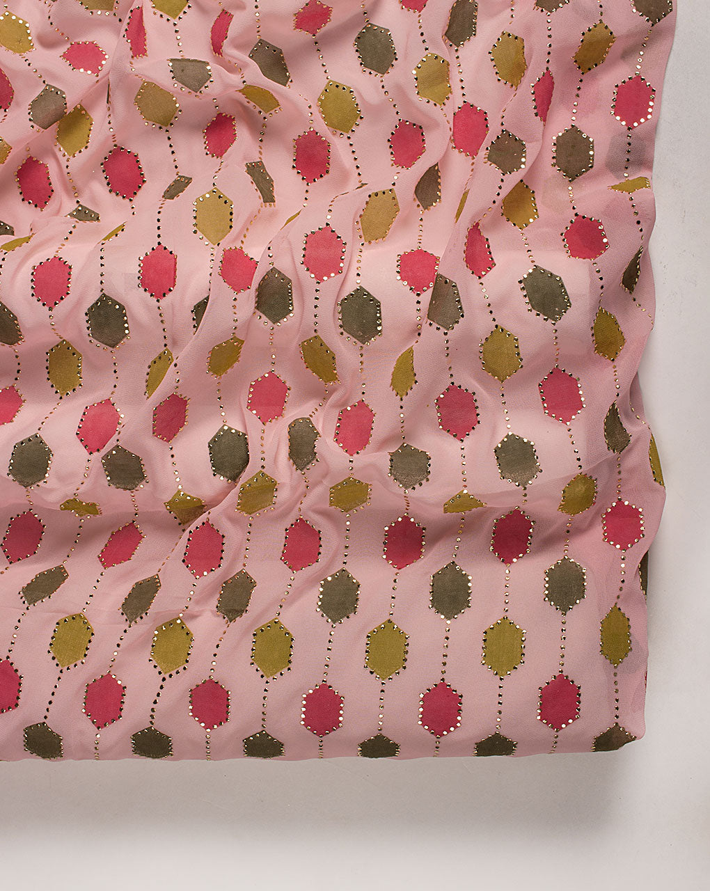 ( Pre Cut 60 CM ) Foil Mukesh Work Georgette Fabric