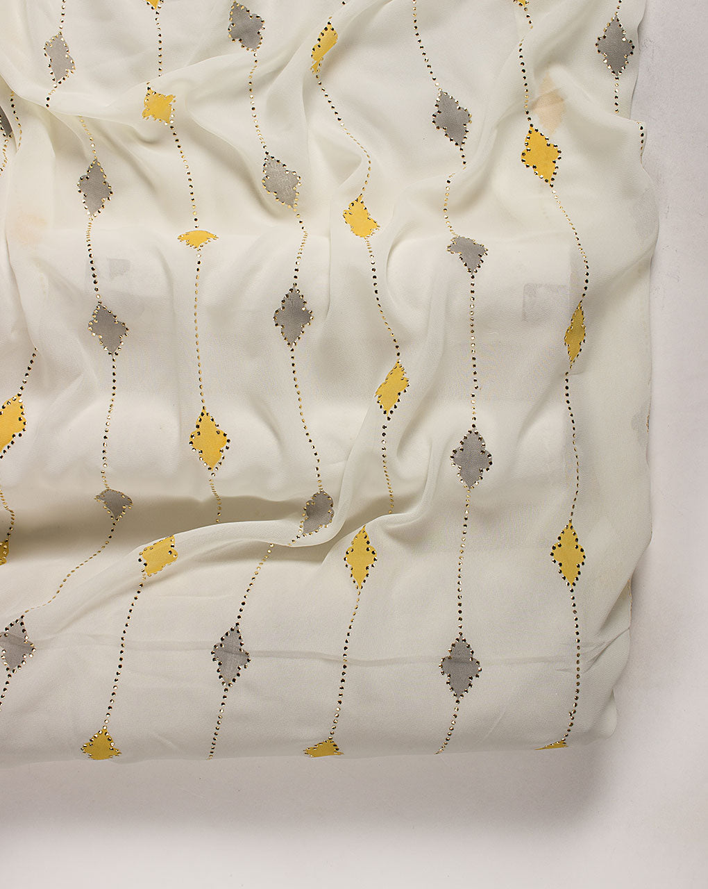 ( Pre Cut 95 CM ) Foil Mukesh Work Georgette Fabric