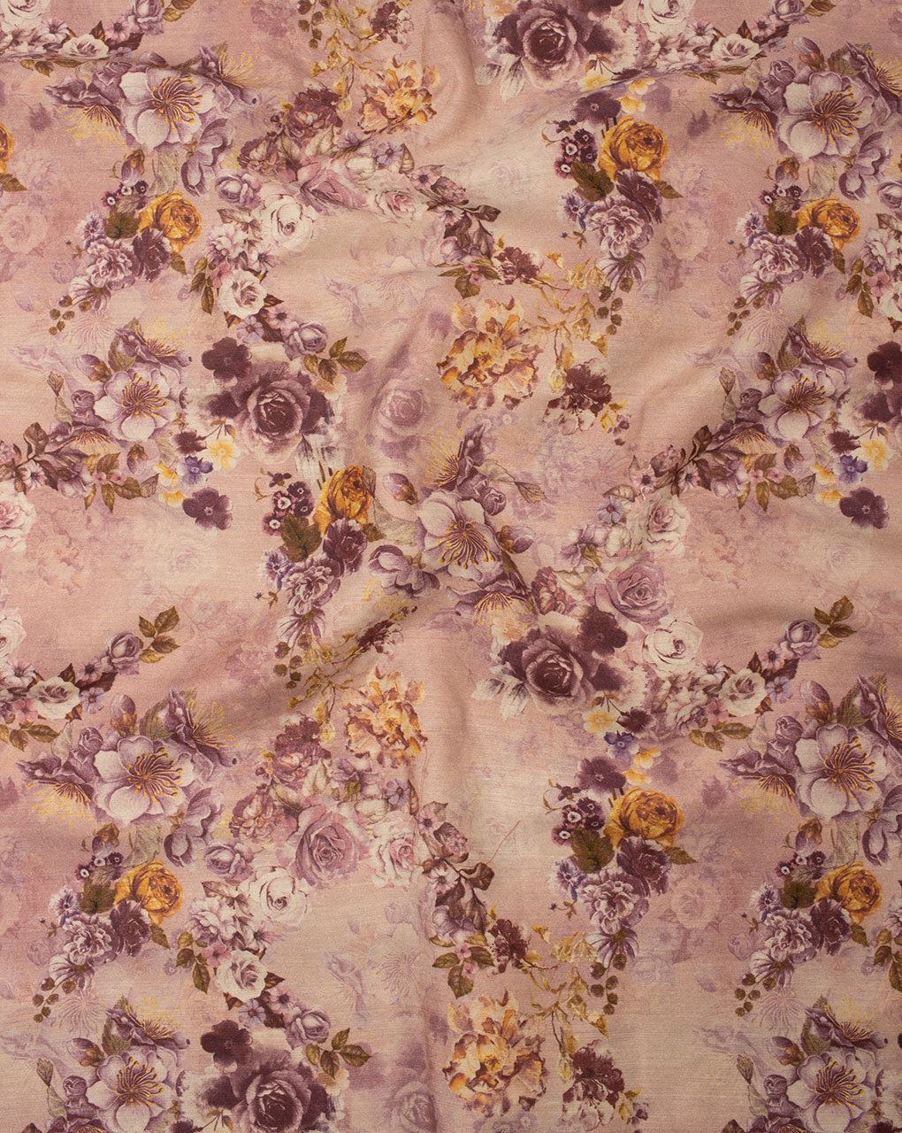 Beige Magenta Floral Digital Print Pure Muga Silk Fabric - Fabriclore.com
