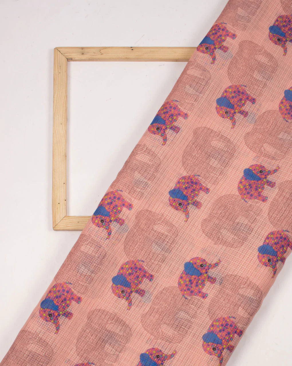 Peach Pink Creature Digital Print Kota Doria Fabric - Fabriclore.com