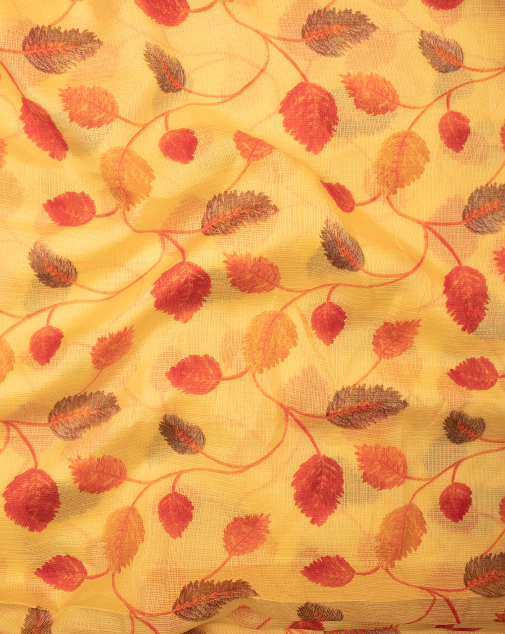 Yellow Red Floral Pattern Screen Print Kota Doria Fabric - Fabriclore.com