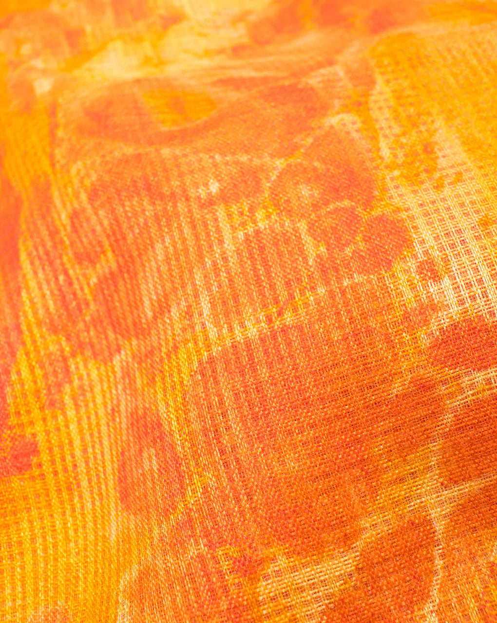 Yellow Orange Floral Pattern Screen Print Kota Doria Fabric - Fabriclore.com