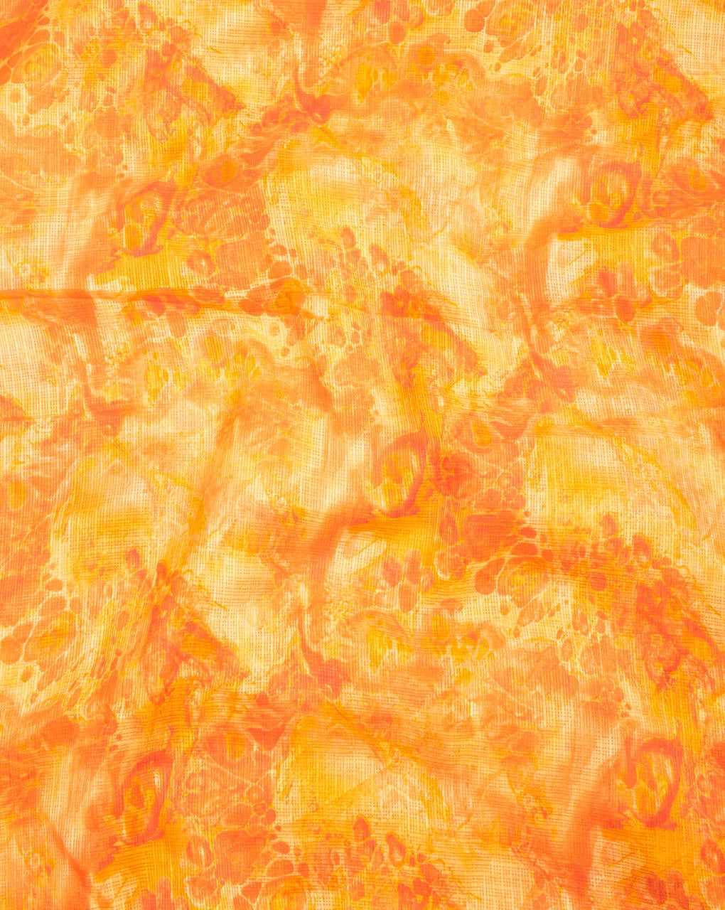 Yellow Orange Floral Pattern Screen Print Kota Doria Fabric - Fabriclore.com