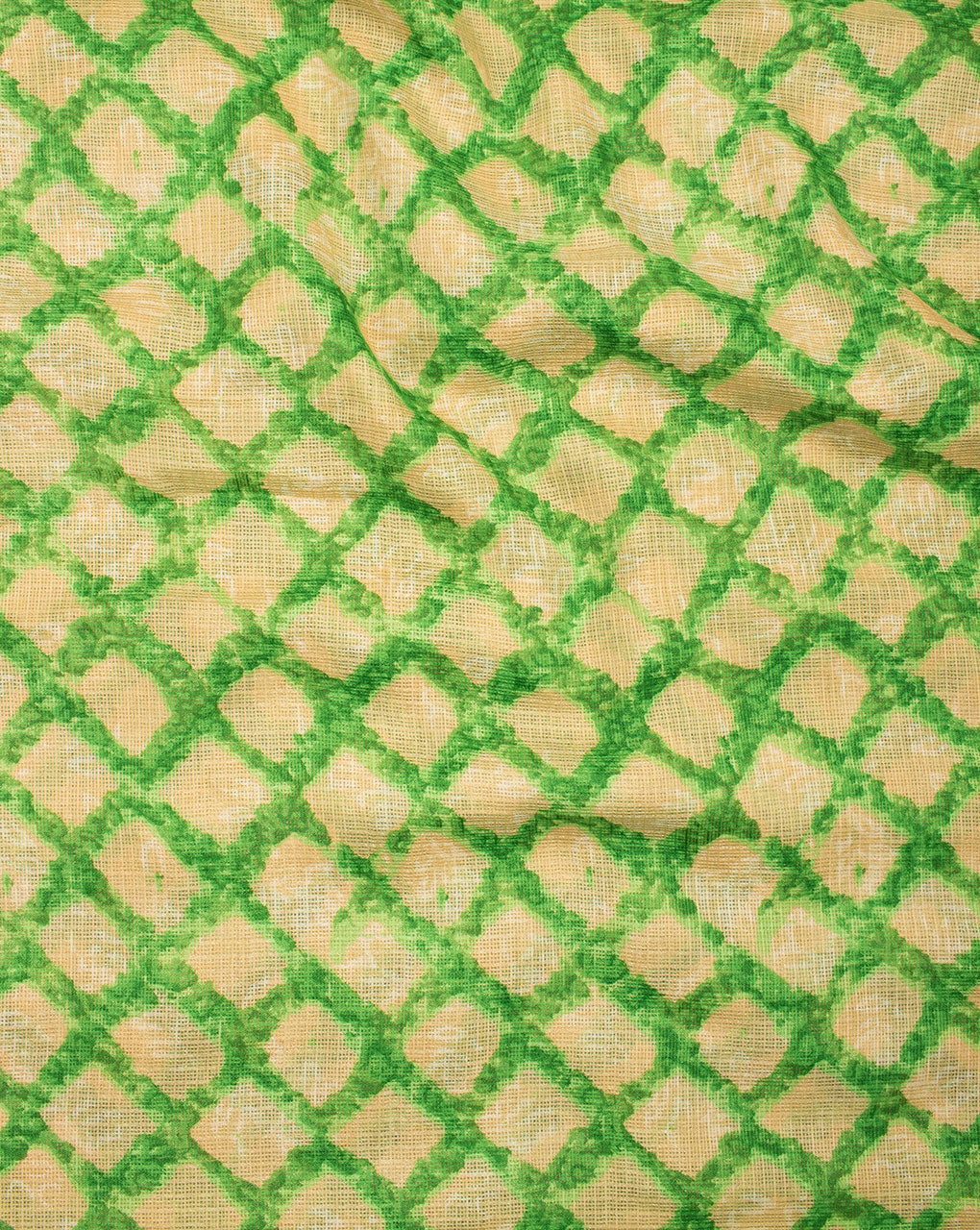 Green Beige Trellis Screen Print Kota Doria Fabric - Fabriclore.com