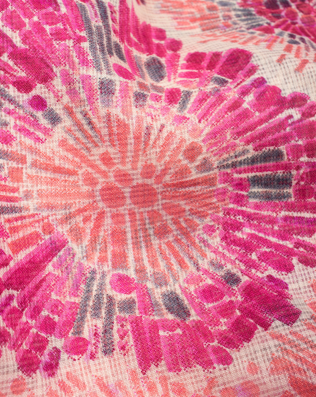 Salmon Fuchsia Floral Pattern Screen Print Kota Doria Fabric - Fabriclore.com
