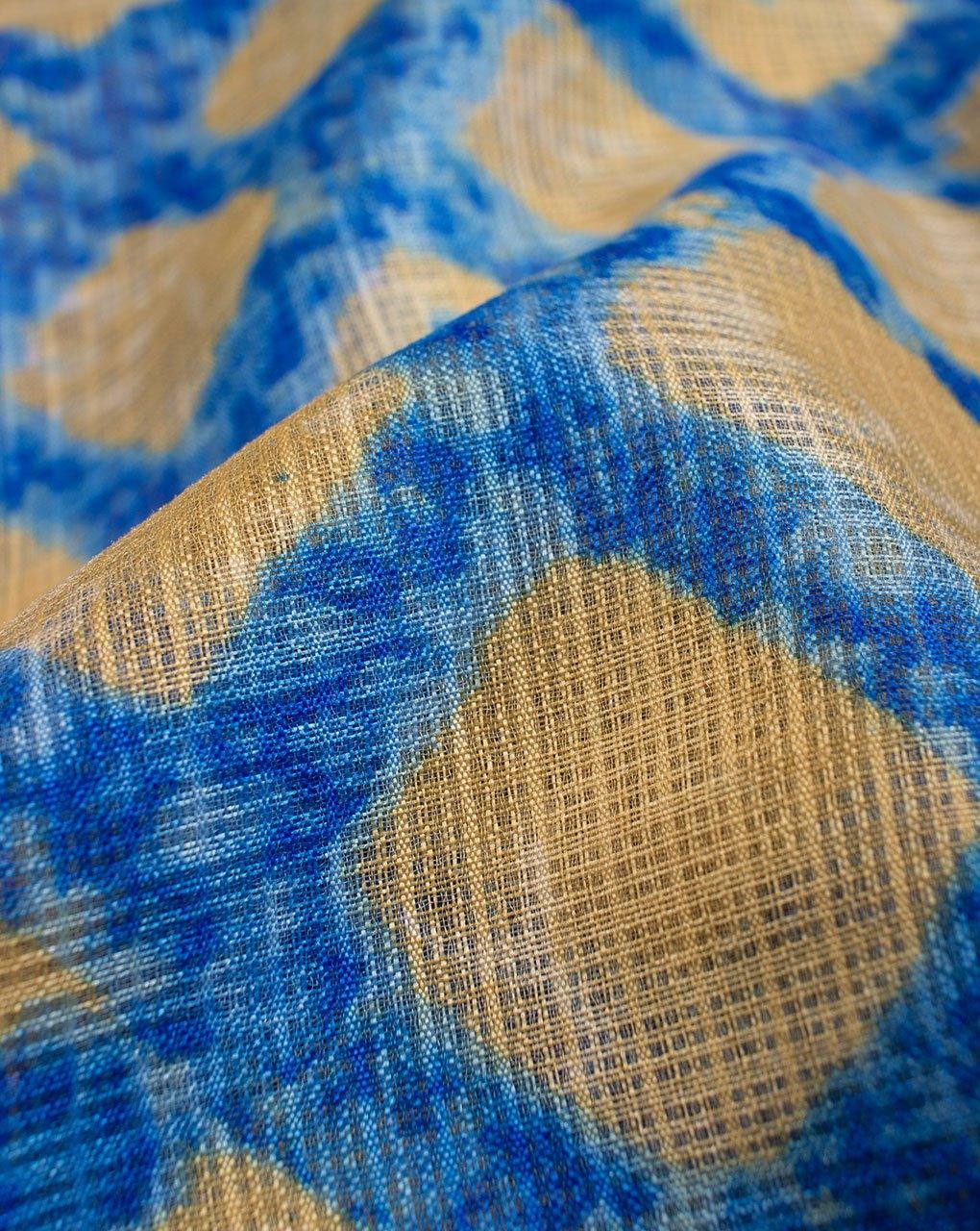 ( Pre-Cut 1 MTR ) Blue Beige Geometric Screen Print Kota Doria Fabric - Fabriclore.com