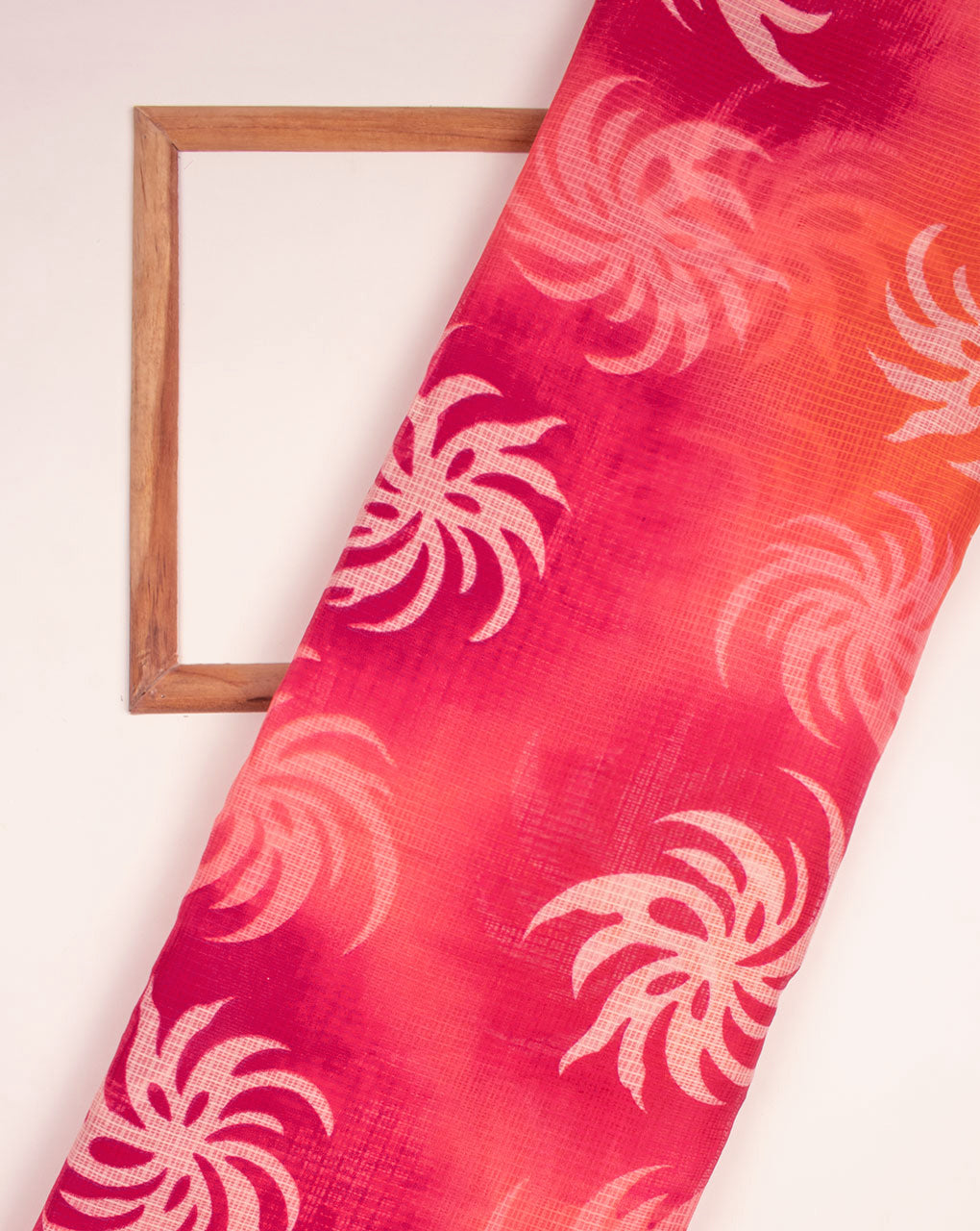 Pink & Orange Floral Screen Print Kota Doria Fabric - Fabriclore.com
