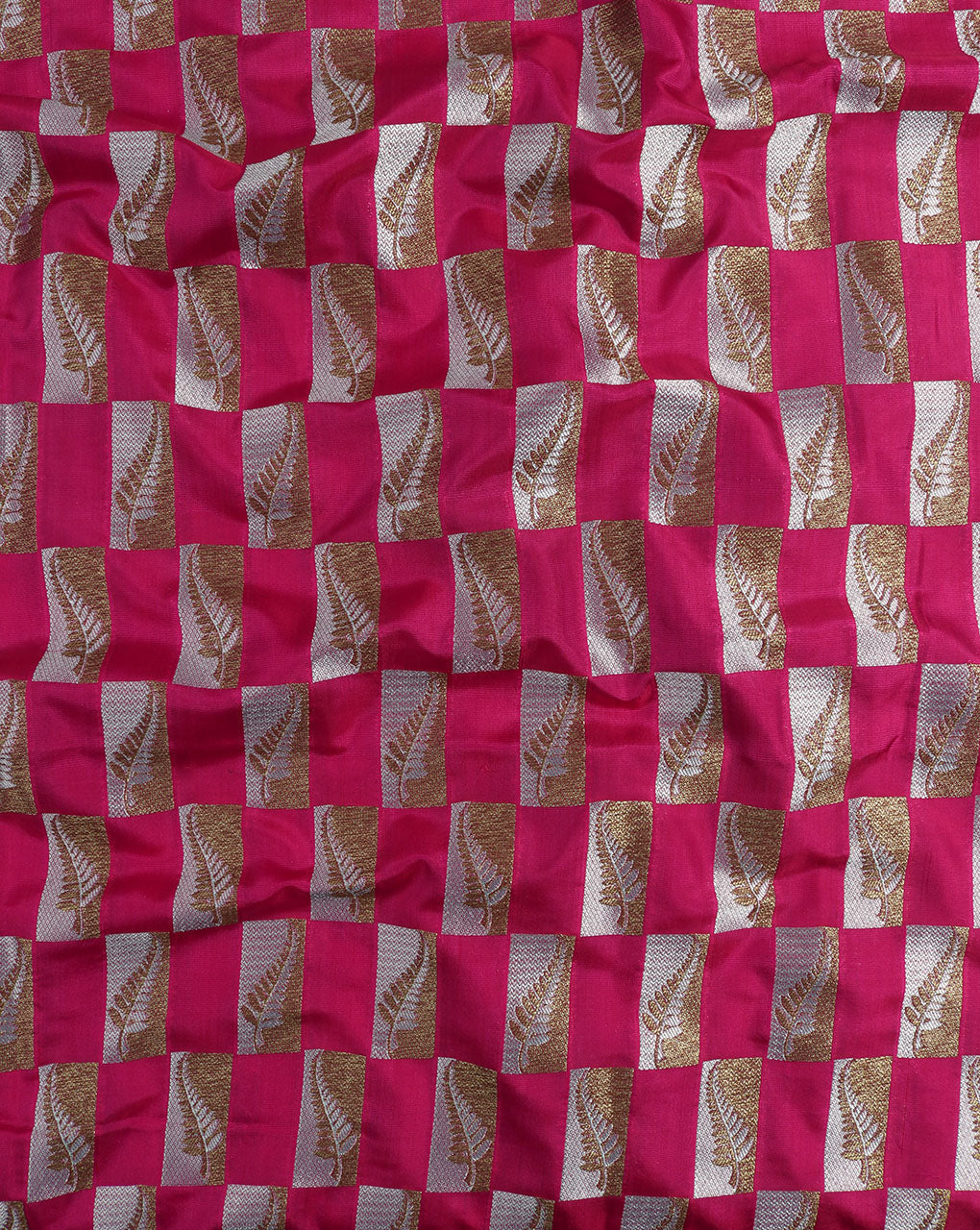 Fuchsia Gold Floral Zari Work Banarasi Pure Kataan Silk Fabric - Fabriclore.com