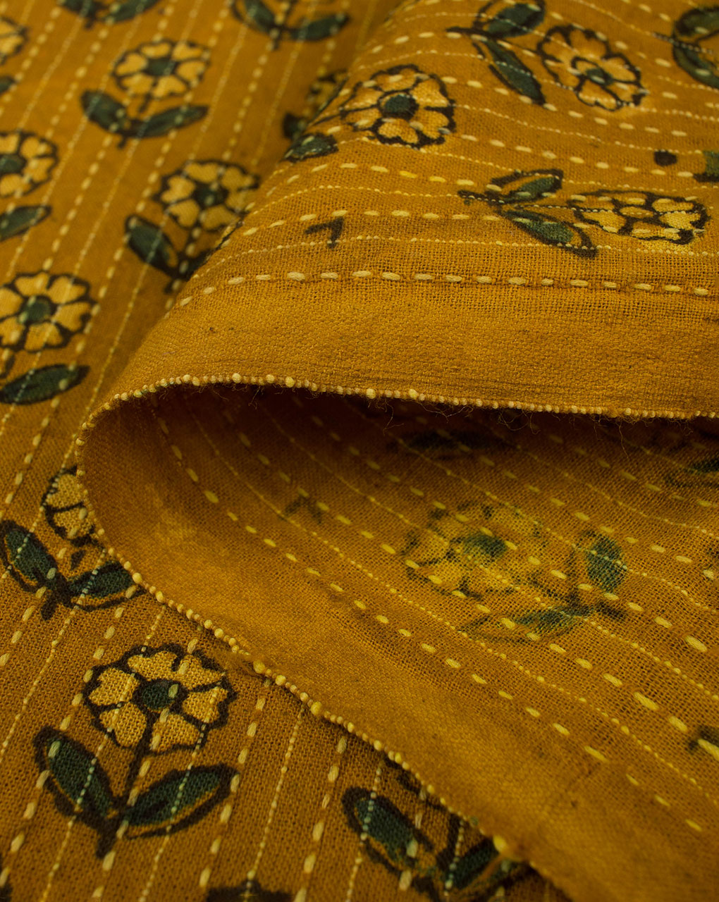 Booti Natural Dye Ajrak Hand Block Kantha Cotton Fabric - Fabriclore.com