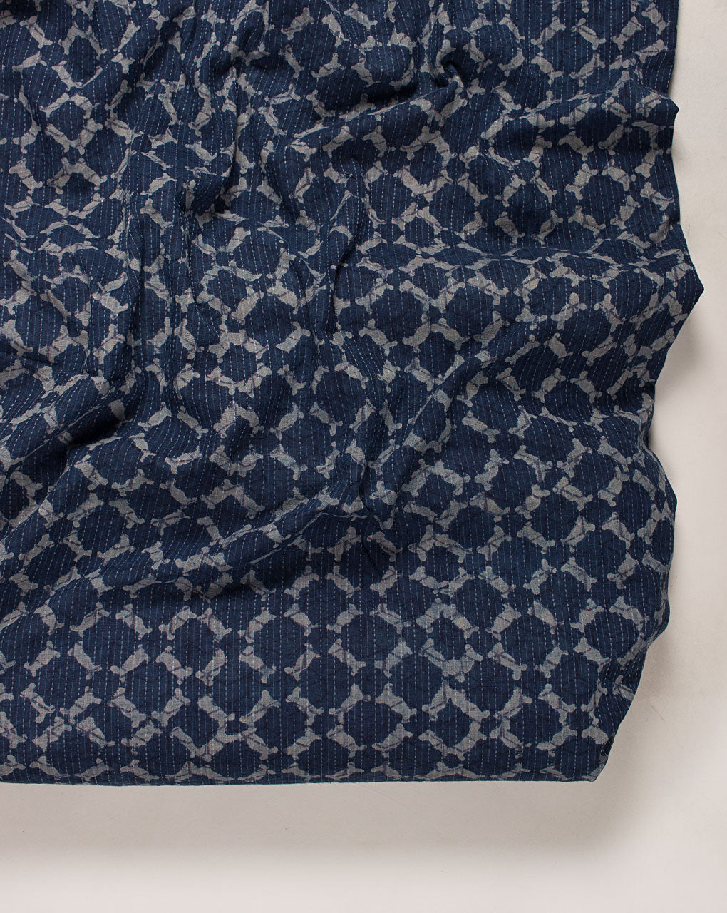 Indigo Hand Block Kantha Cotton Fabric