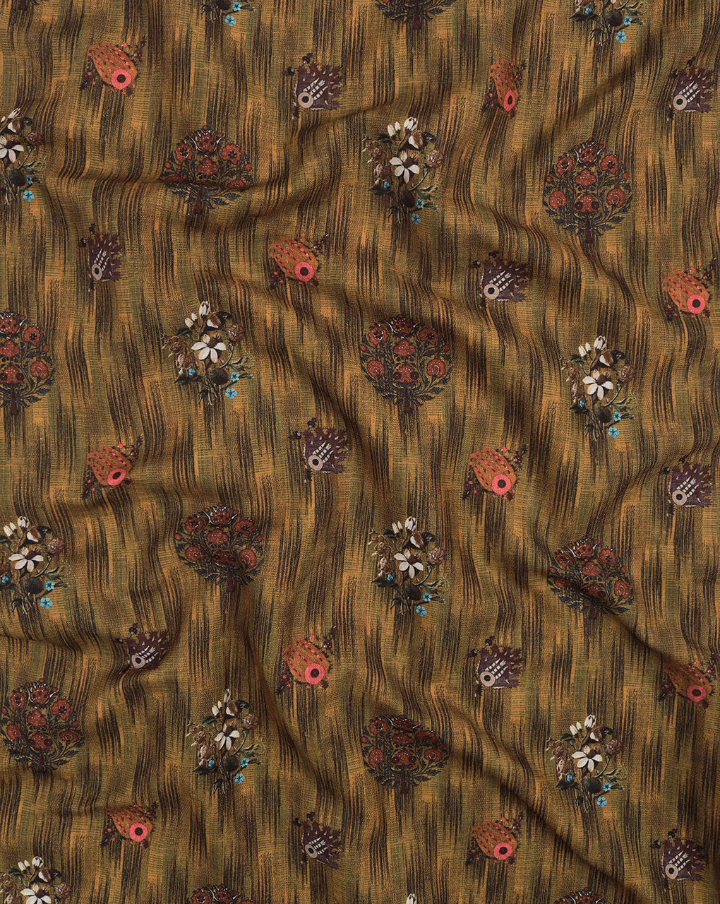 Brown Salmon Digital Print Linen Textured Fabric ( Width 56 Inch ) - Fabriclore.com