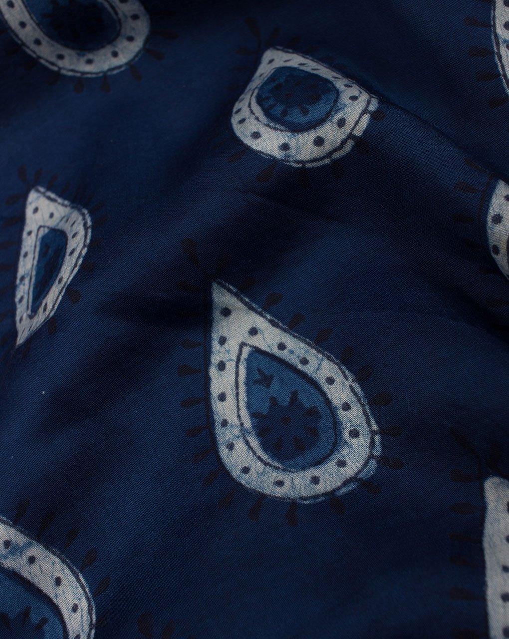 ( Pre-Cut 1.25 MTR ) Akola Indigo Hand Block Modal Satin Fabric - Fabriclore.com