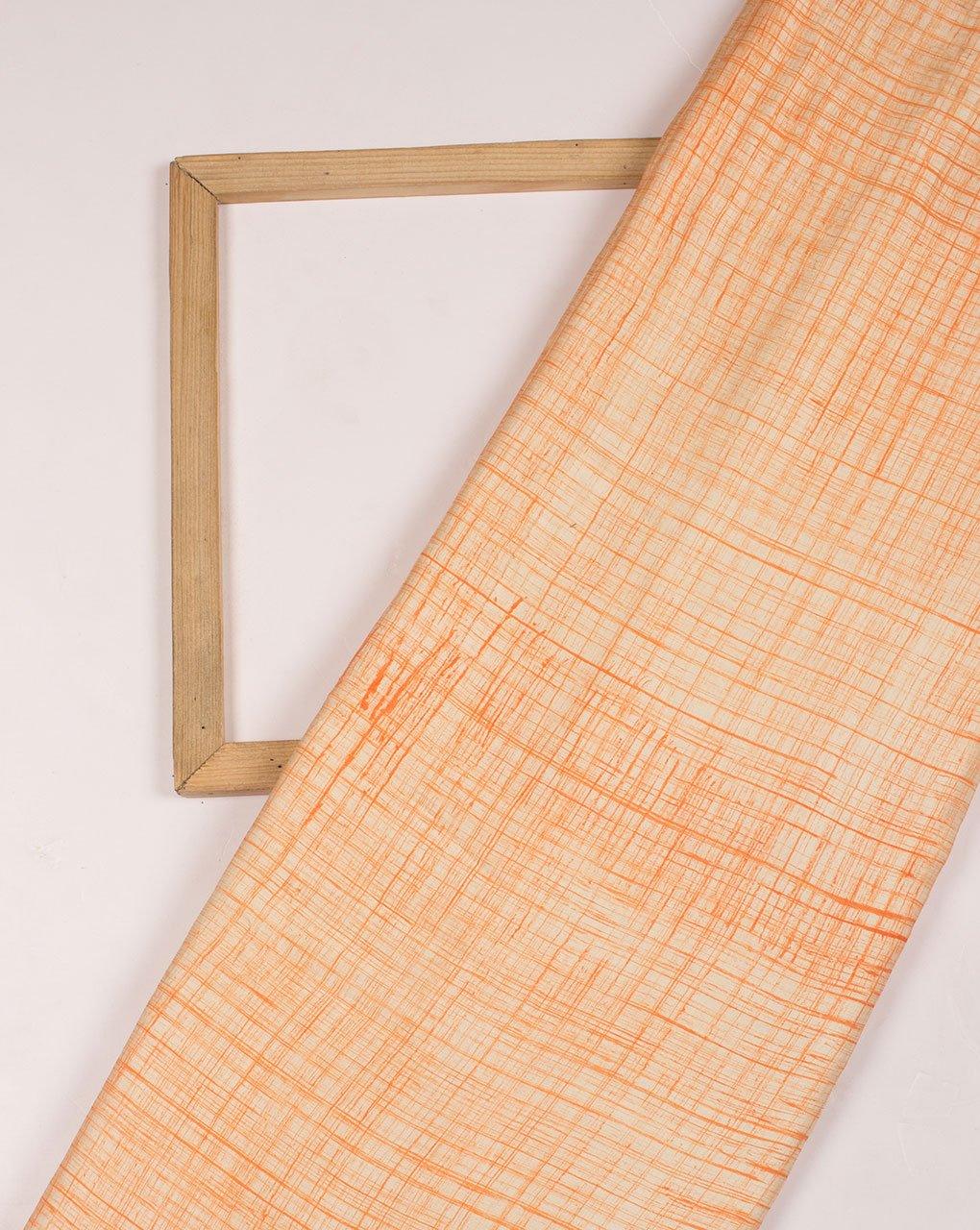 ( Pre-Cut 1 MTR ) Orange Off-White Brush Hand Block Modal Satin Fabric - Fabriclore.com