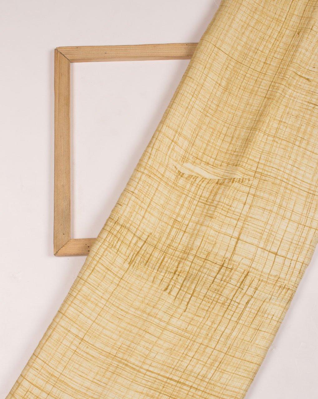 ( Pre-Cut 1 MTR ) Beige Off-White Brush Hand Block Modal Satin Fabric - Fabriclore.com