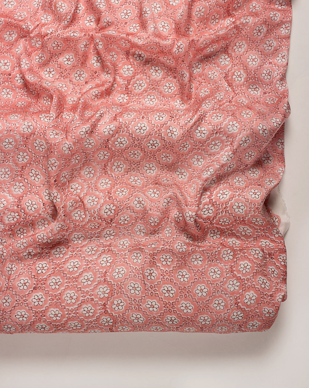 ( Pre Cut 70 CM ) Pink City Theme Hand Block Modal Satin Fabric