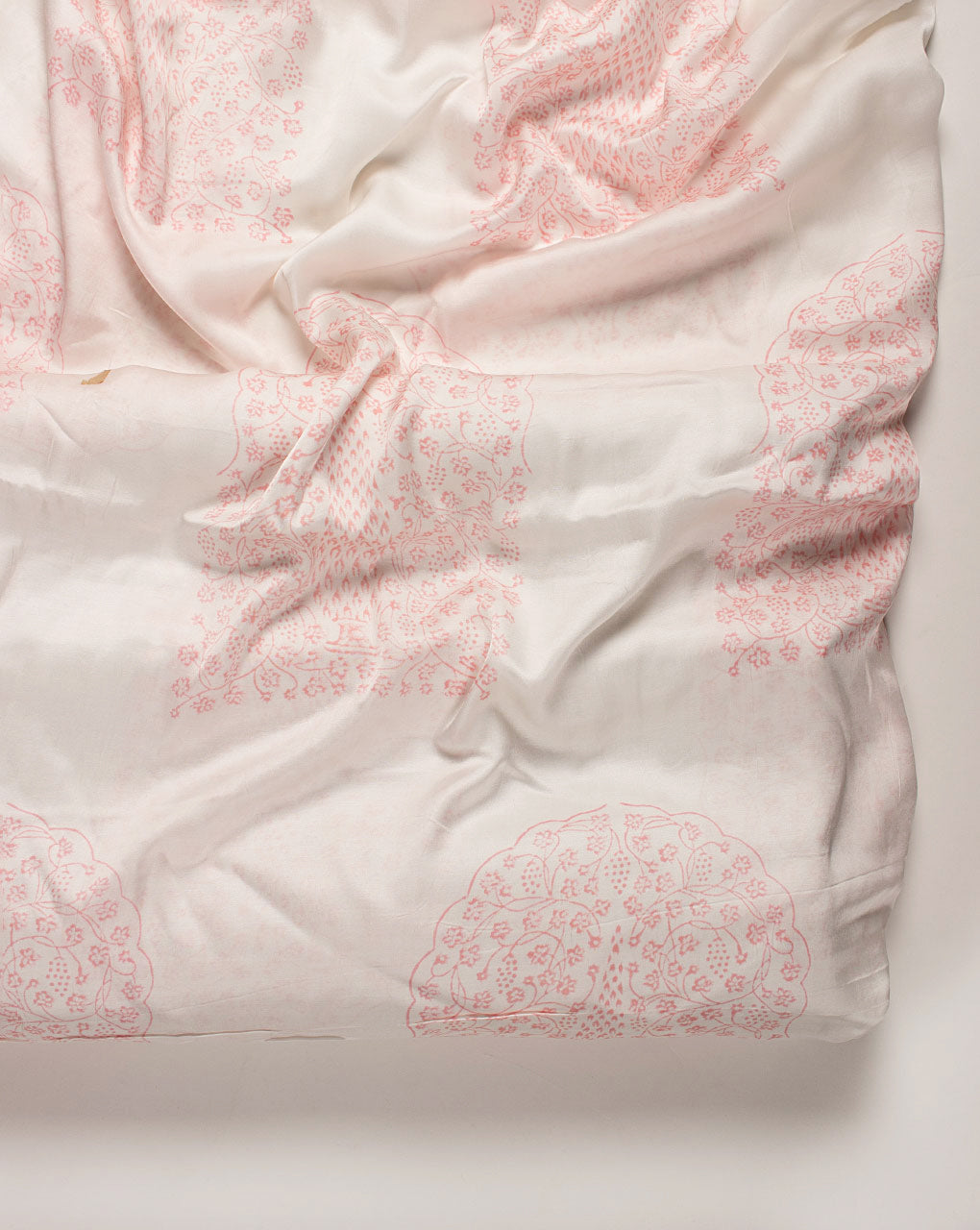 ( Pre Cut 50 CM ) Pink City Theme Hand Block Modal Satin Fabric