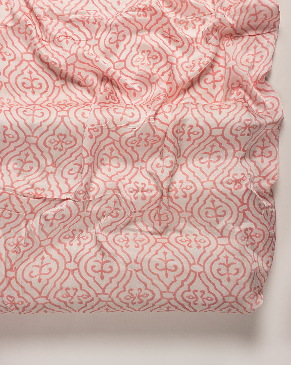 ( Pre Cut 1 MTR ) Pink City Theme Hand Block Modal Satin Fabric