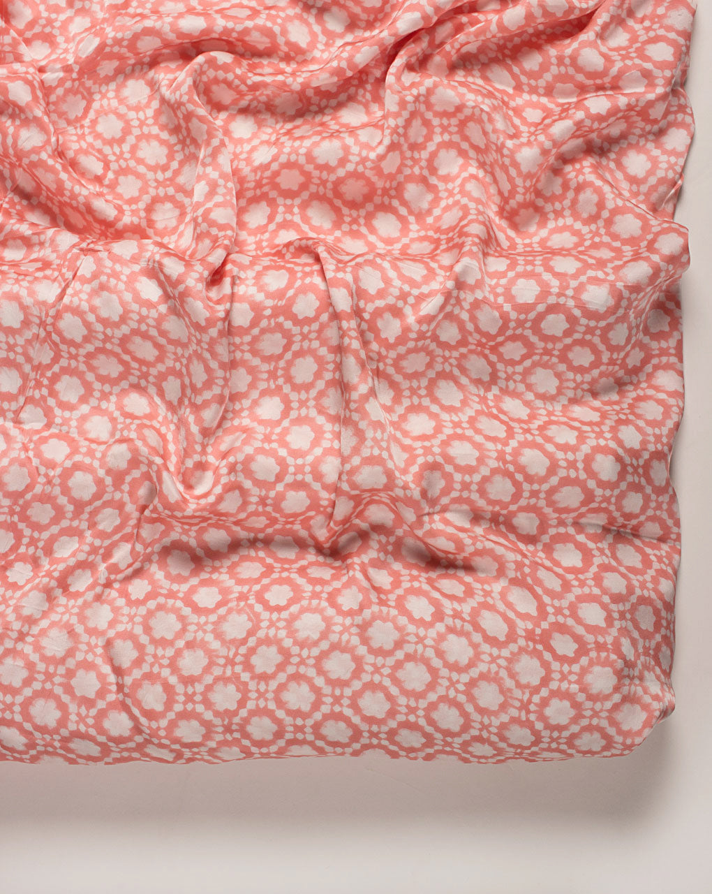( Pre Cut 80 CM ) Pink City Theme Hand Block Modal Satin Fabric