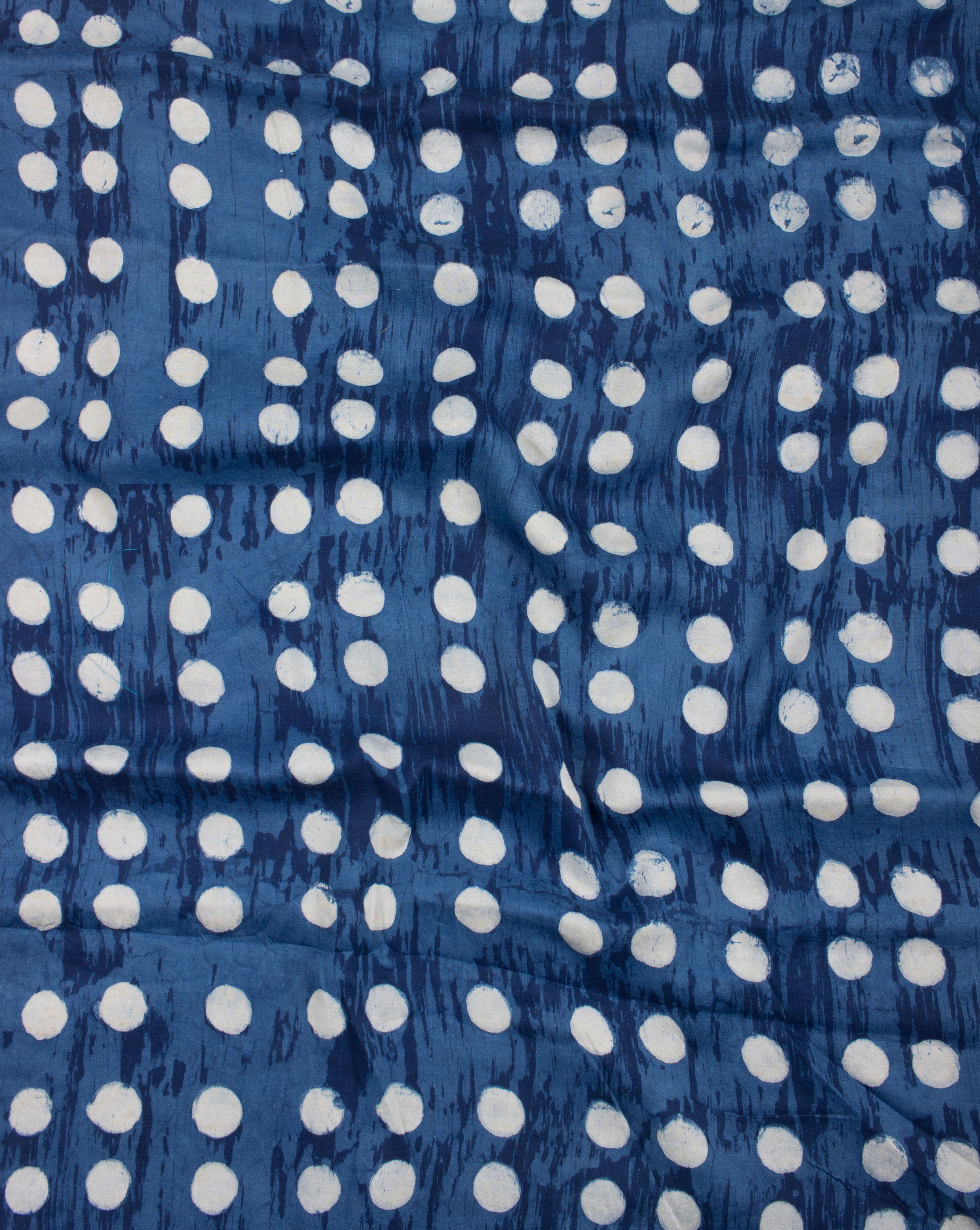 Polka Dots Indigo Hand Block Modal Satin Fabric - Fabriclore.com