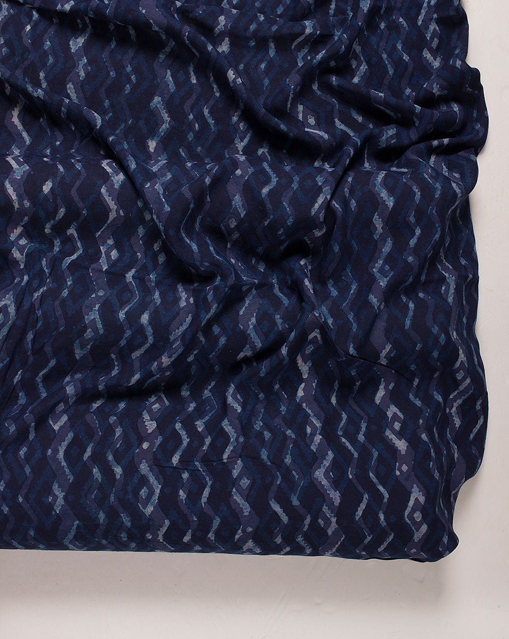 ( Pre Cut 50 CM ) Indigo Hand Block Modal Satin Fabric
