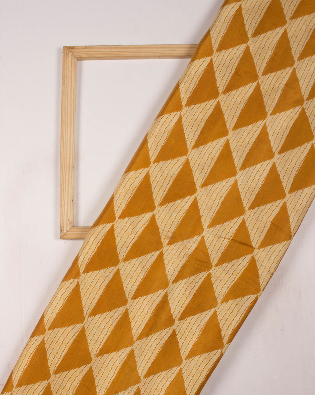 Yellow Off-White Geometric Pattern Screen Print Modal Satin Fabric - Fabriclore.com