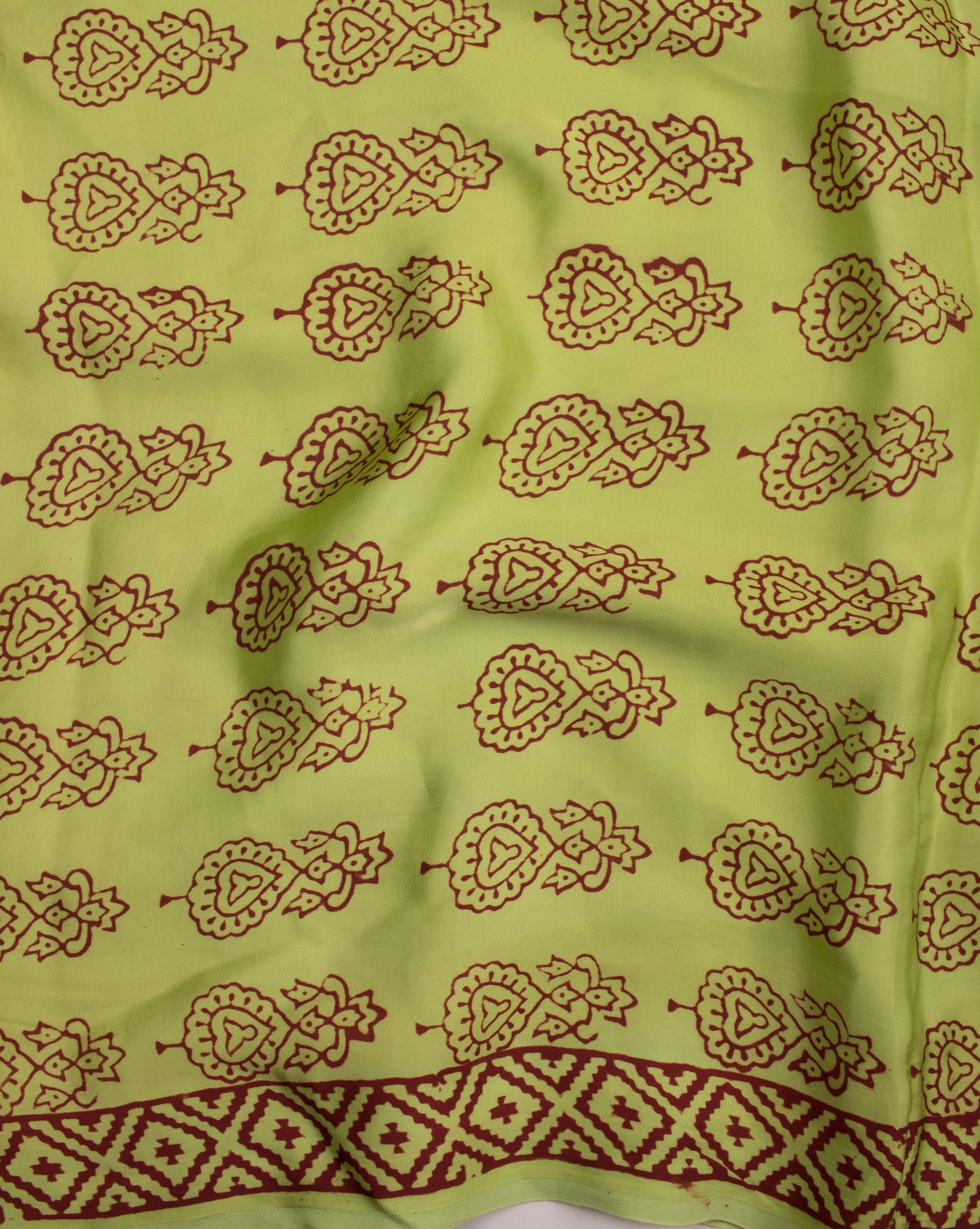 Floral Pattern Hand Block Bagh Print Modal Satin Fabric - Fabriclore.com