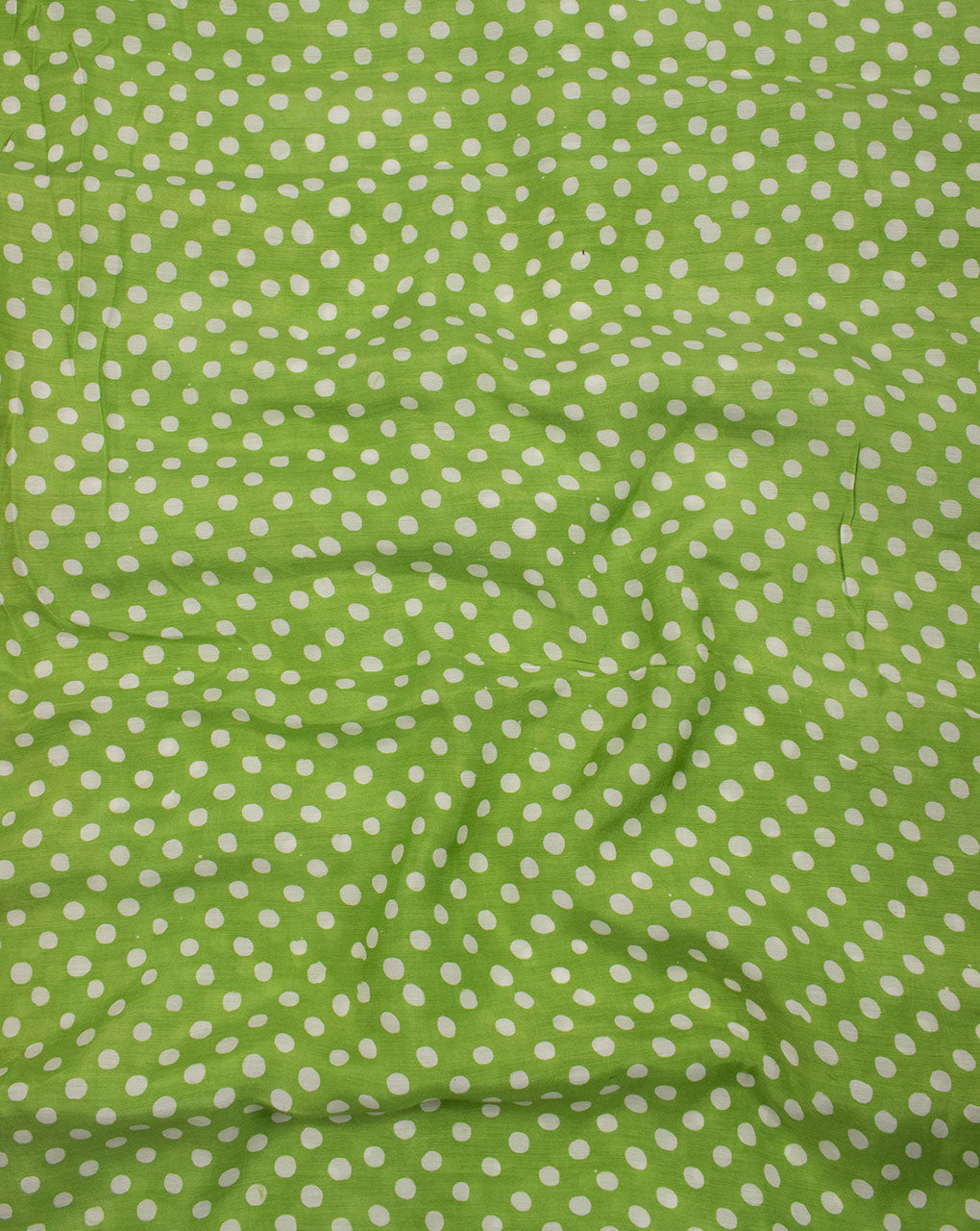 Green White Polka Dots Pattern Screen Print Batik Viscose Muslin Fabric - Fabriclore.com