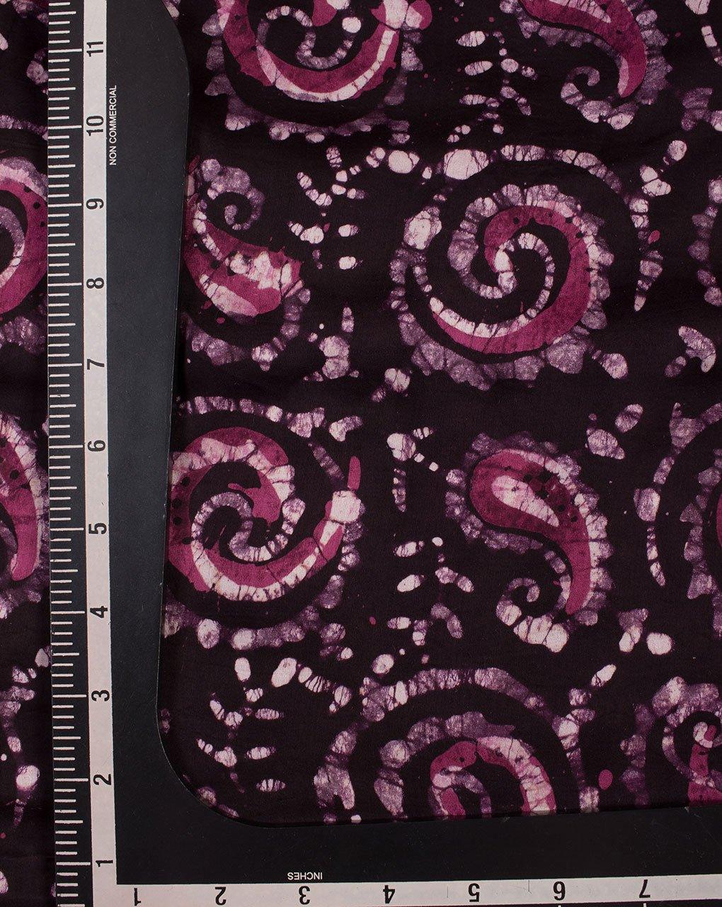 ( Pre-Cut 1 MTR ) Paisley Pattern Hand Block Wax Batik Modal Satin Fabric - Fabriclore.com