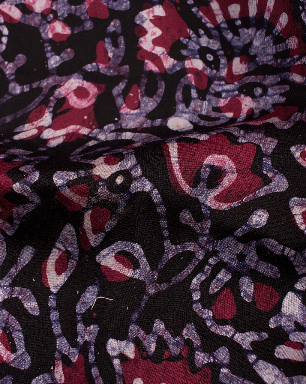 ( Pre-Cut 1 MTR ) Floral Pattern Hand Block Wax Batik Modal Satin Fabric - Fabriclore.com