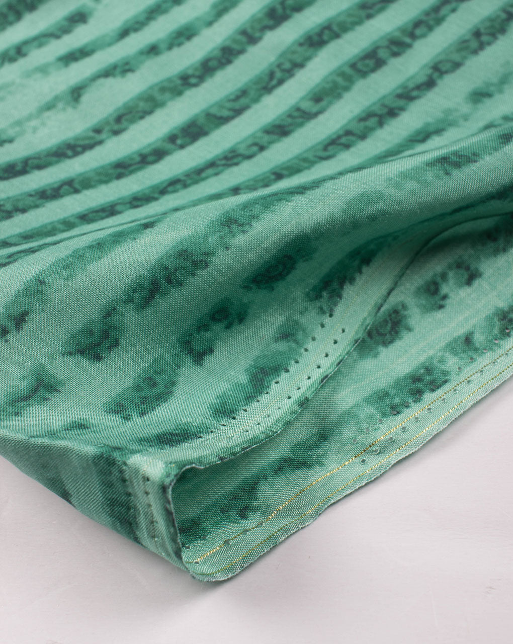 Sage Green Brown Stripes Discharge Screen Print Muslin Fabric - Fabriclore.com