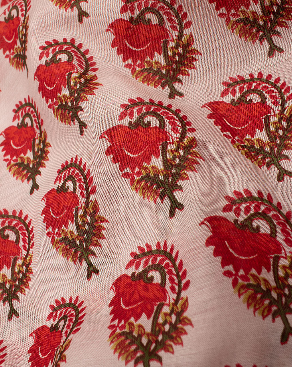 White Red Booti Pattern Digital Print Viscose Muslin Fabric - Fabriclore.com