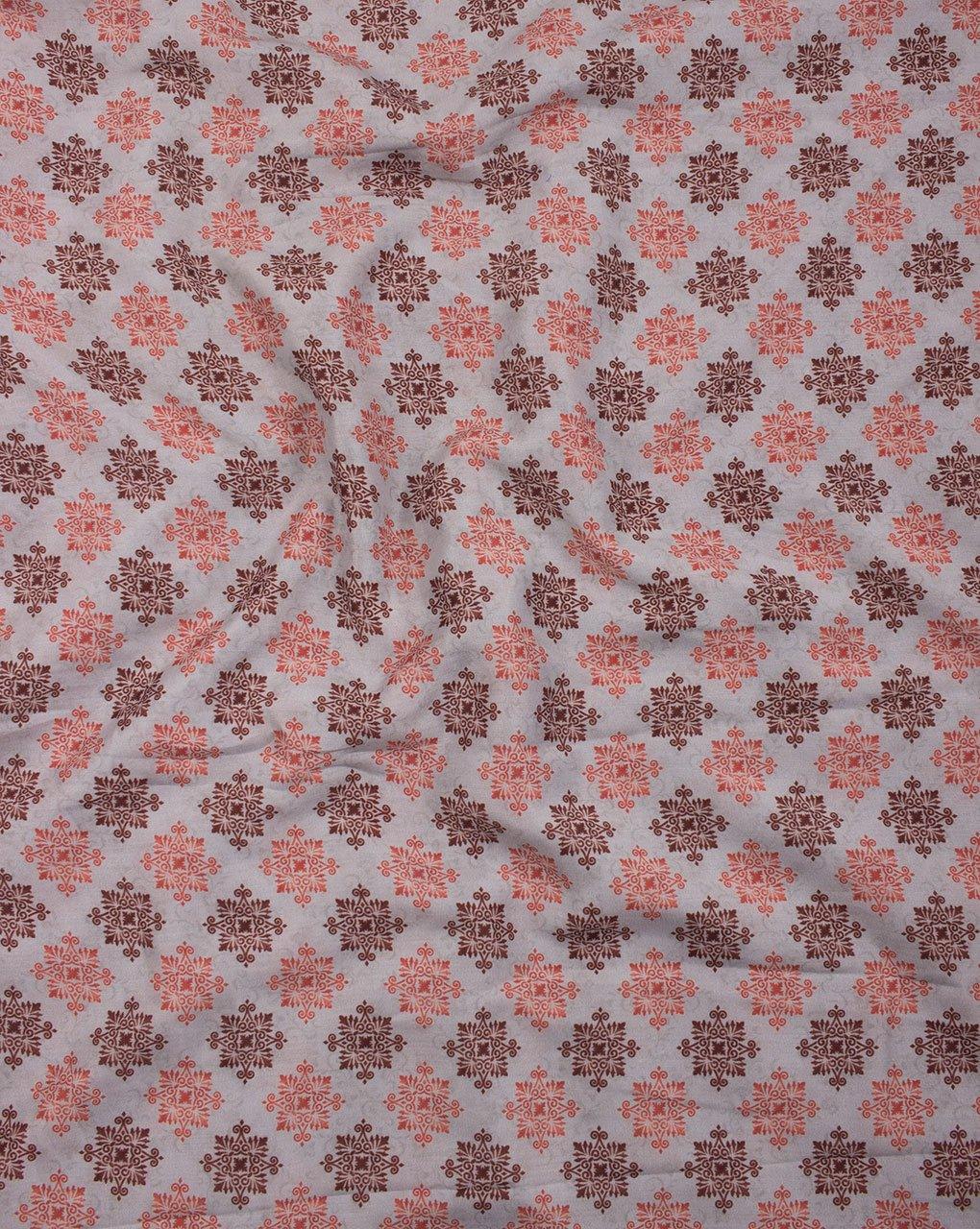 ( Pre-Cut 1.25 MTR ) Grey Red Traditional Pattern Digital Print Muslin Fabric - Fabriclore.com