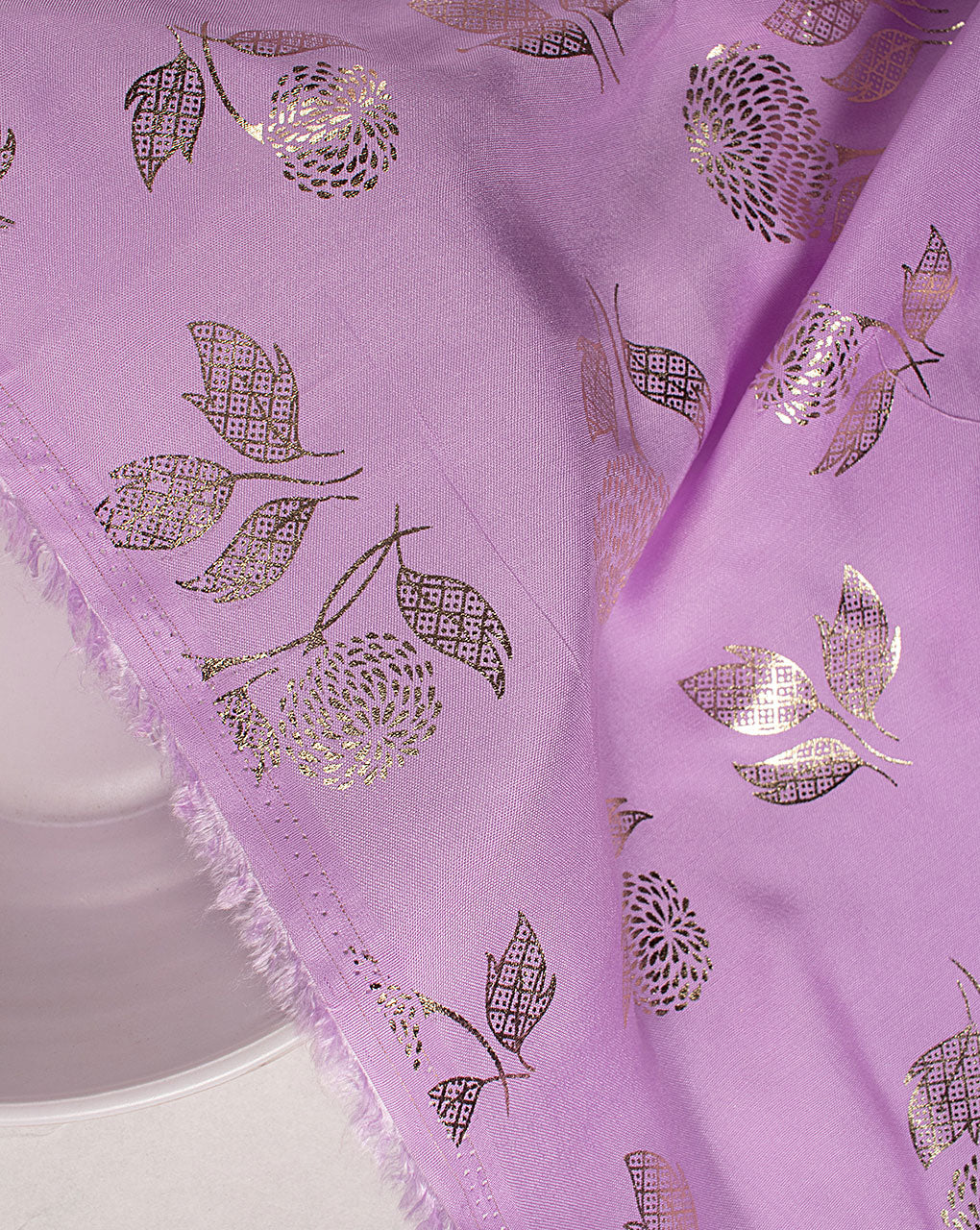 ( Pre Cut 1.5 MTR ) Purple Foil Screen Print Viscose Muslin Fabric