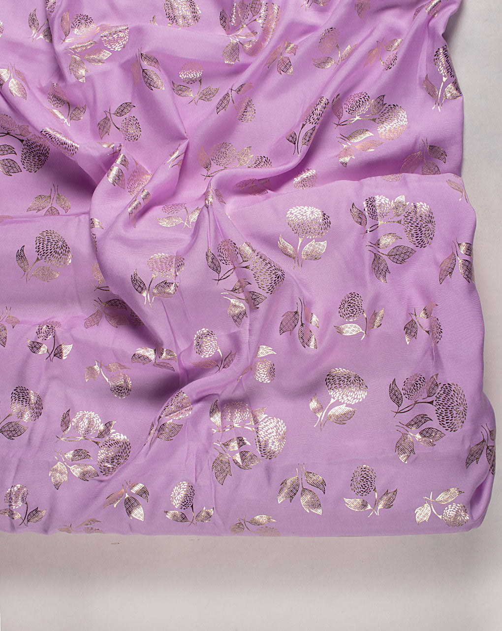 ( Pre Cut 1.5 MTR ) Purple Foil Screen Print Viscose Muslin Fabric