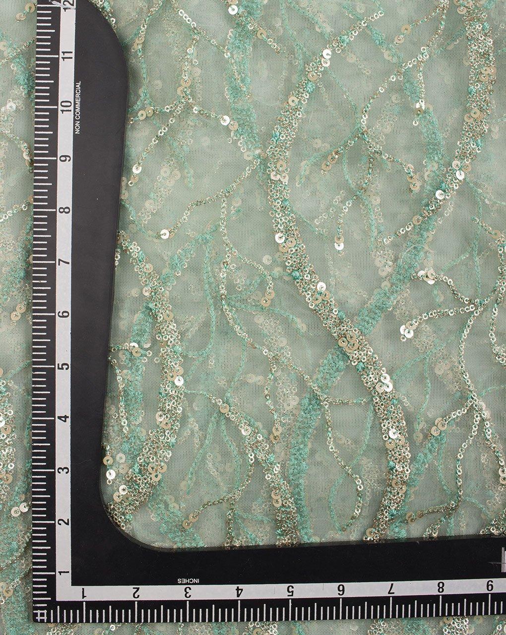 ( Pre-Cut 1 MTR ) Cambridge Blue Stripes Embroidered Premium Net Fabric - Fabriclore.com