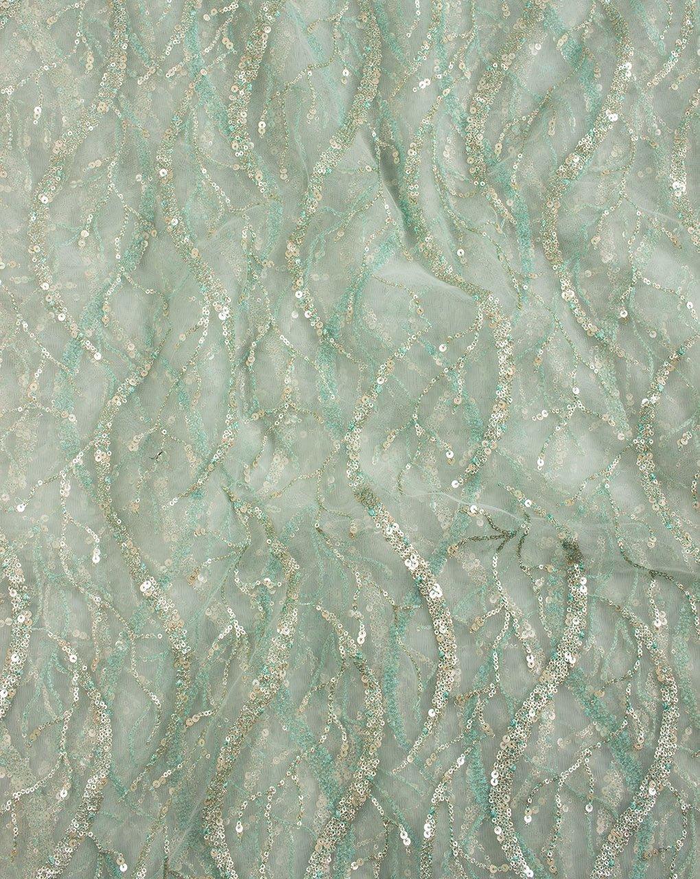 ( Pre-Cut 1 MTR ) Cambridge Blue Stripes Embroidered Premium Net Fabric - Fabriclore.com