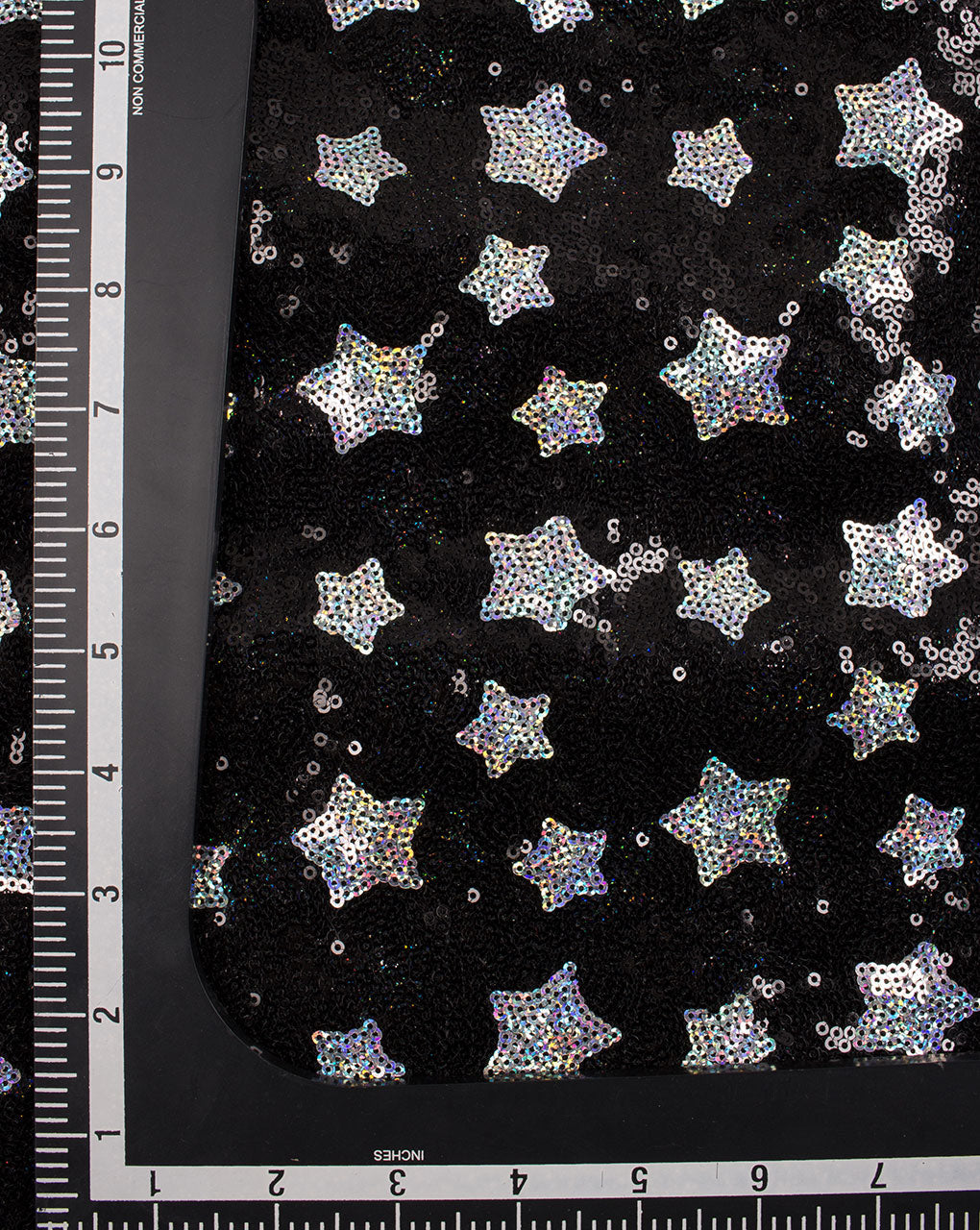 Black Silver Objects Pattern Sequins Net Fabric ( Width 58 Inch ) - Fabriclore.com